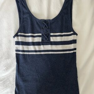 Hollister Navy and White Striped Women's Tank Top size small